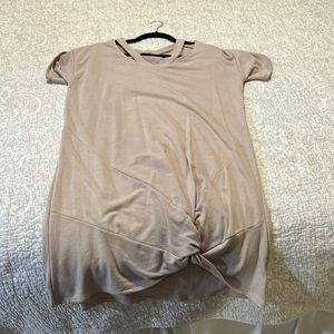 Beige T shirt dress with front knot tie